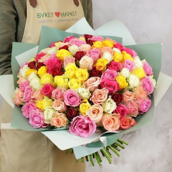 Author's bouquet of 101 multi-colored roses