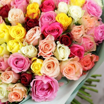 Author's bouquet of 101 multi-colored roses