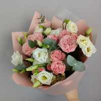 Bouquet of peony roses and eustoma