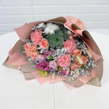 Author's bouquet. Succulent. Shrub peony roses