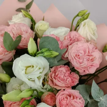 Bouquet of peony roses and eustoma