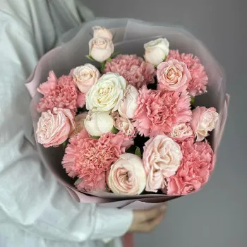 Peony bush rose with dianthus