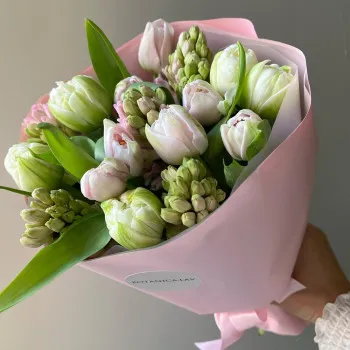 Hyacinths and Tulips in the bouquet “Spring Affirmations”